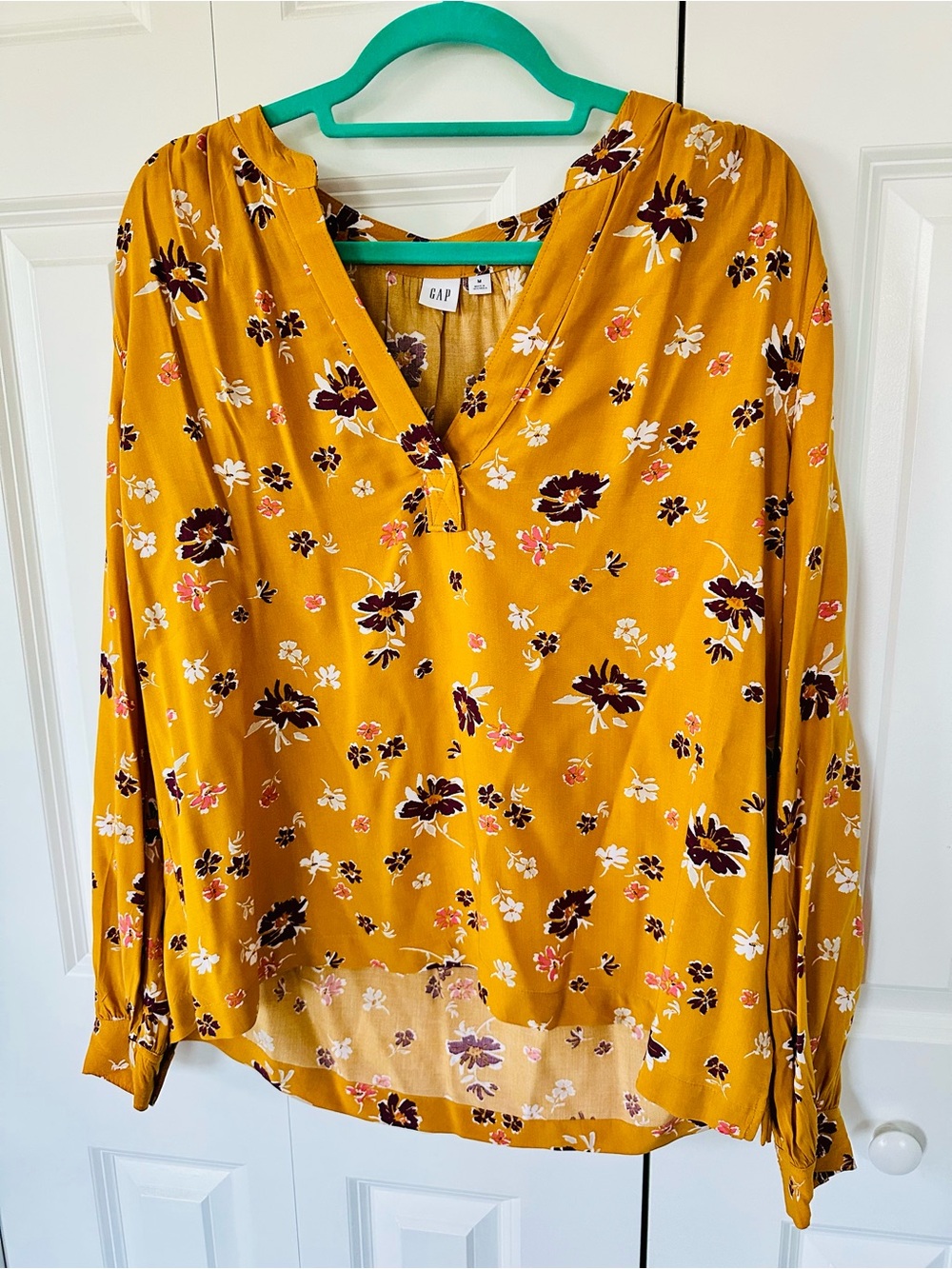 GAP Mustard Floral V-Neck Long Sleeve Blouse